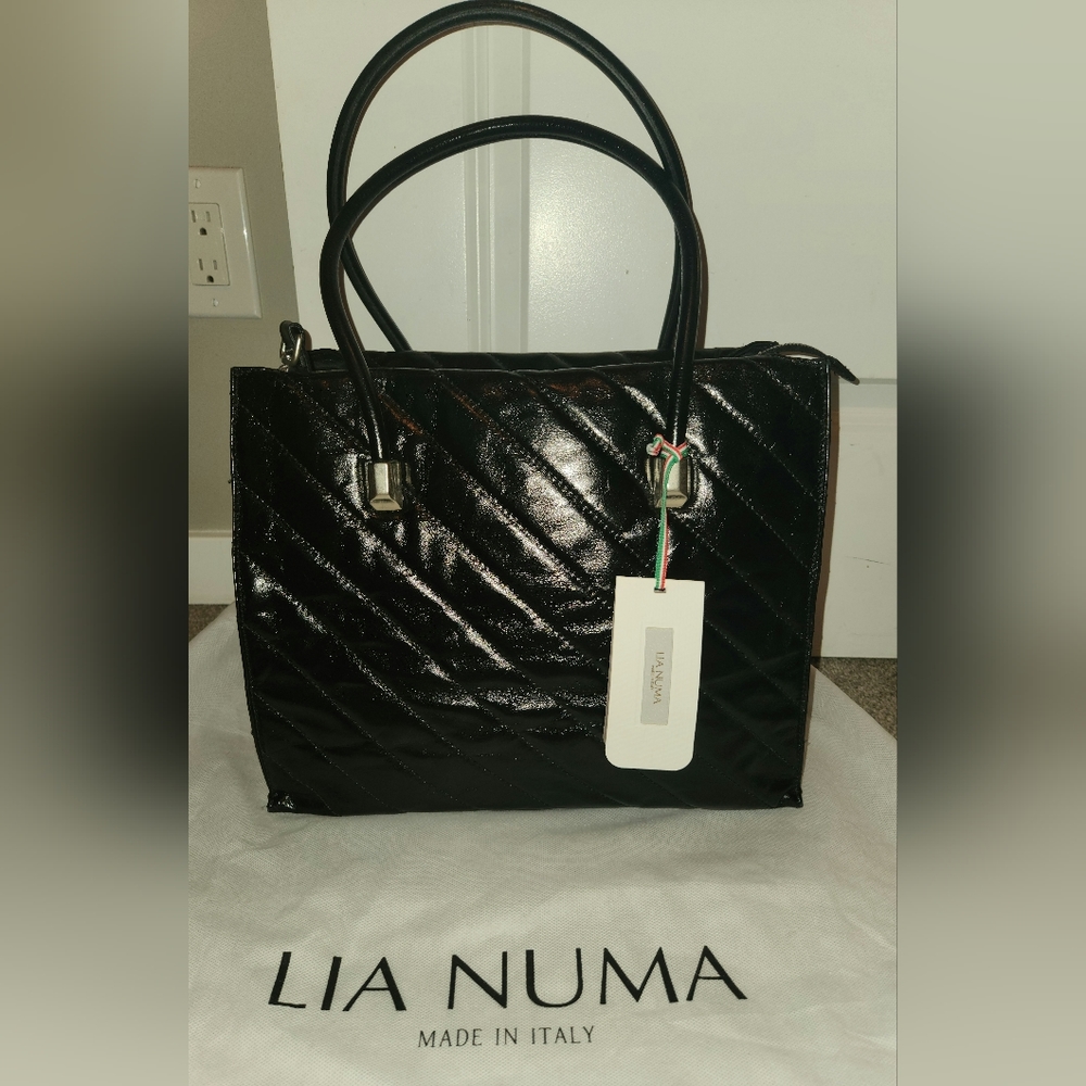 Lia Numa Quilted Italian Leather Tote in Black; Brand-new with Tags